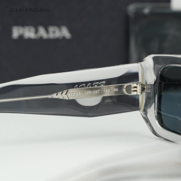 BRAND NEW Prada PR06YS 12R09T Transparent Grey Rectangle Unisex Sunglasses - Picture 8 of 10